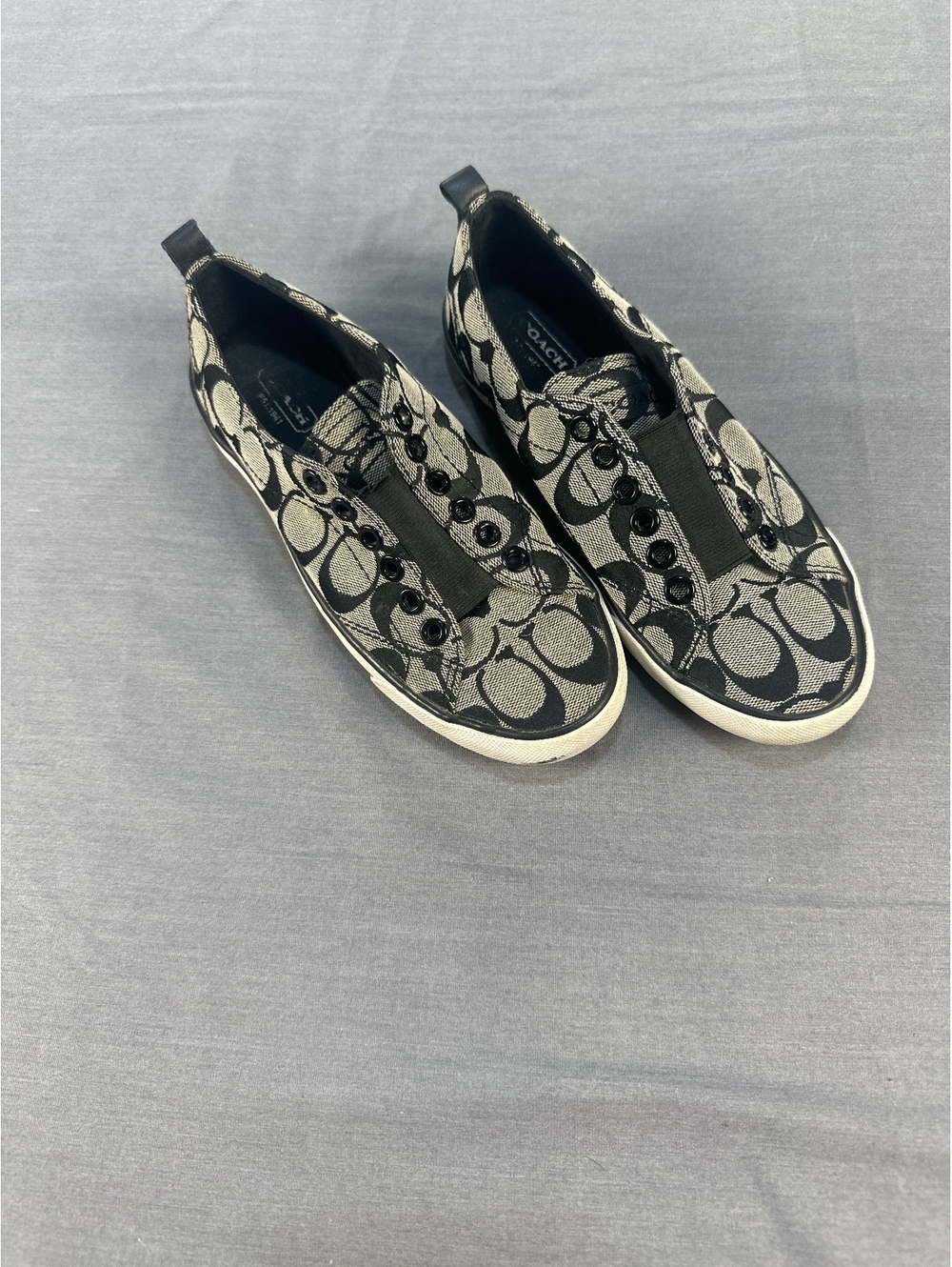 Coach Women's Gray and Black Signature Canvas Sneakers - Size5.5 Good Condition,